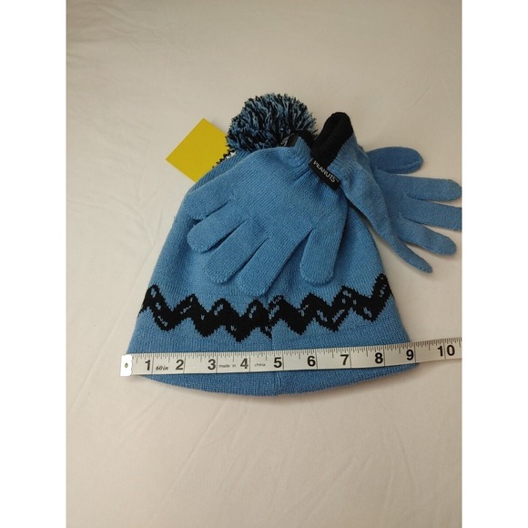 Children's Youth Kids Snoopy Woodstock Pom Pom Beanie Hat Cap & Mittens New Knit - Picture 7 of 9